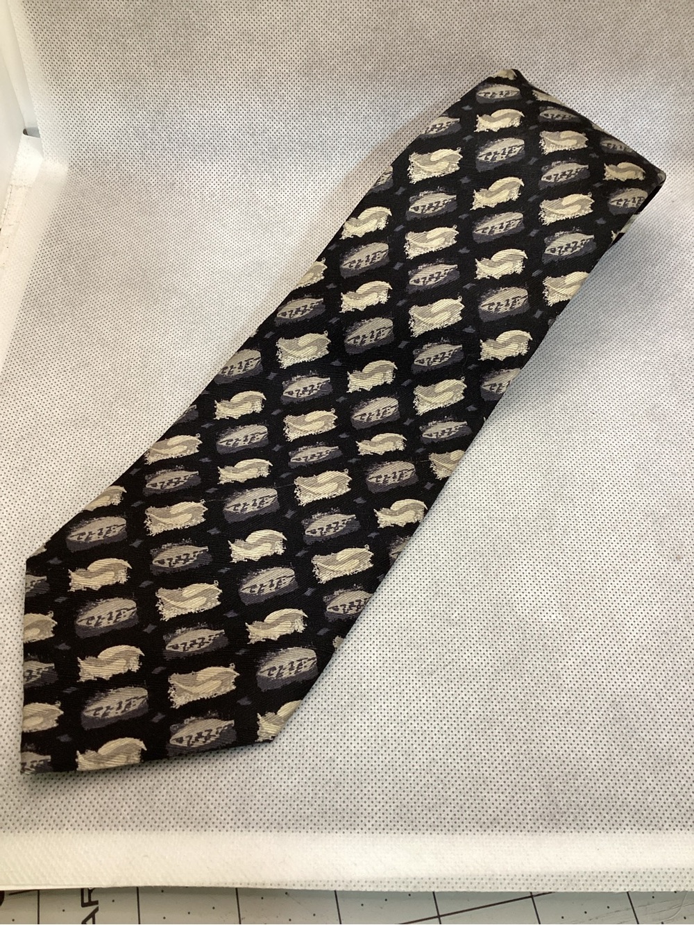 Black Tie with Beige Pattern Accents - Men's Formal Tie